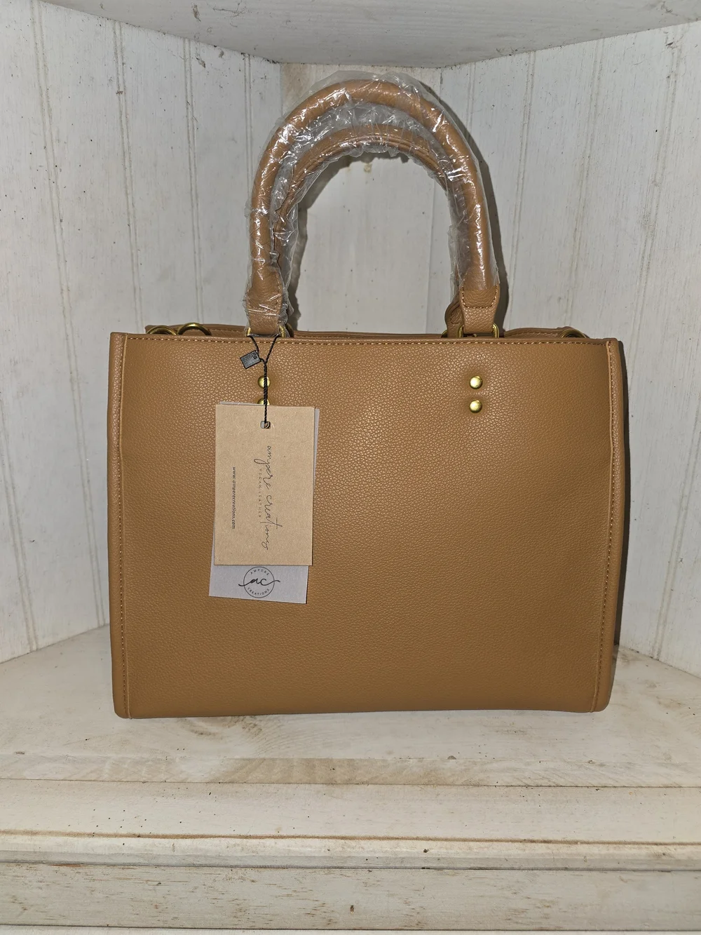Structured Tan Satchel Handbag with Removable Straps